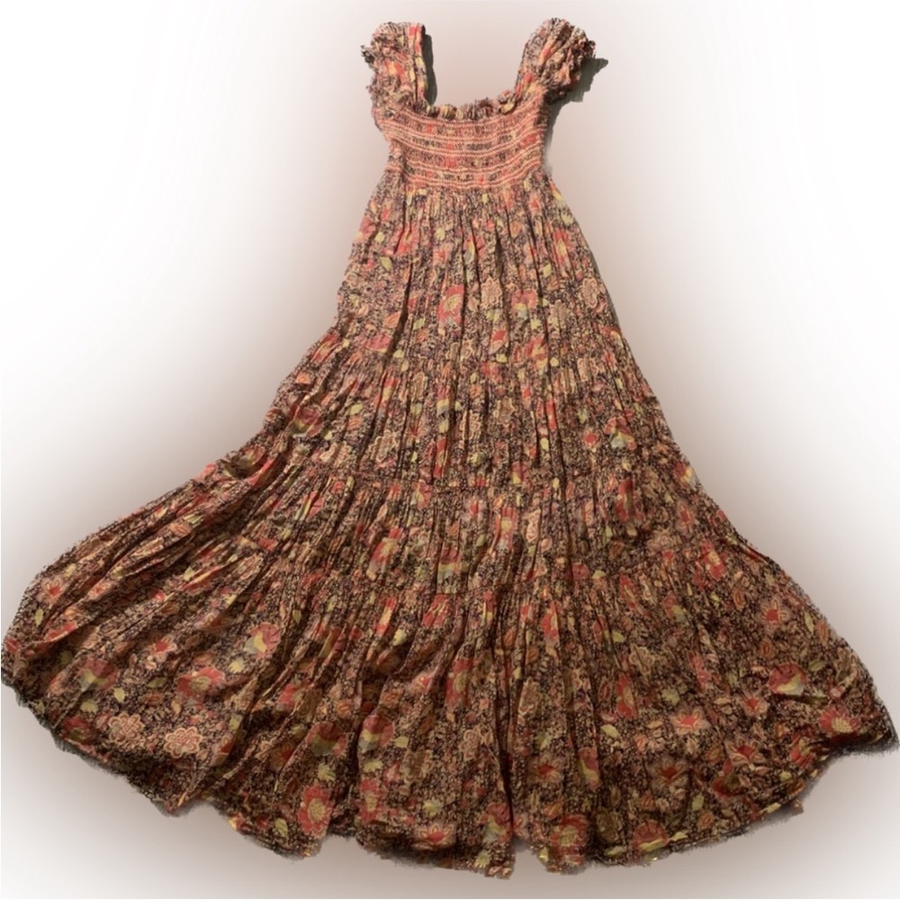 Free People cotton gauze regency florals shirred boho maxi dress